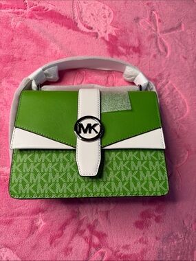Michael Kors Greenwich Small Flap Crossbody Jungle Green NWT Silver Hardware